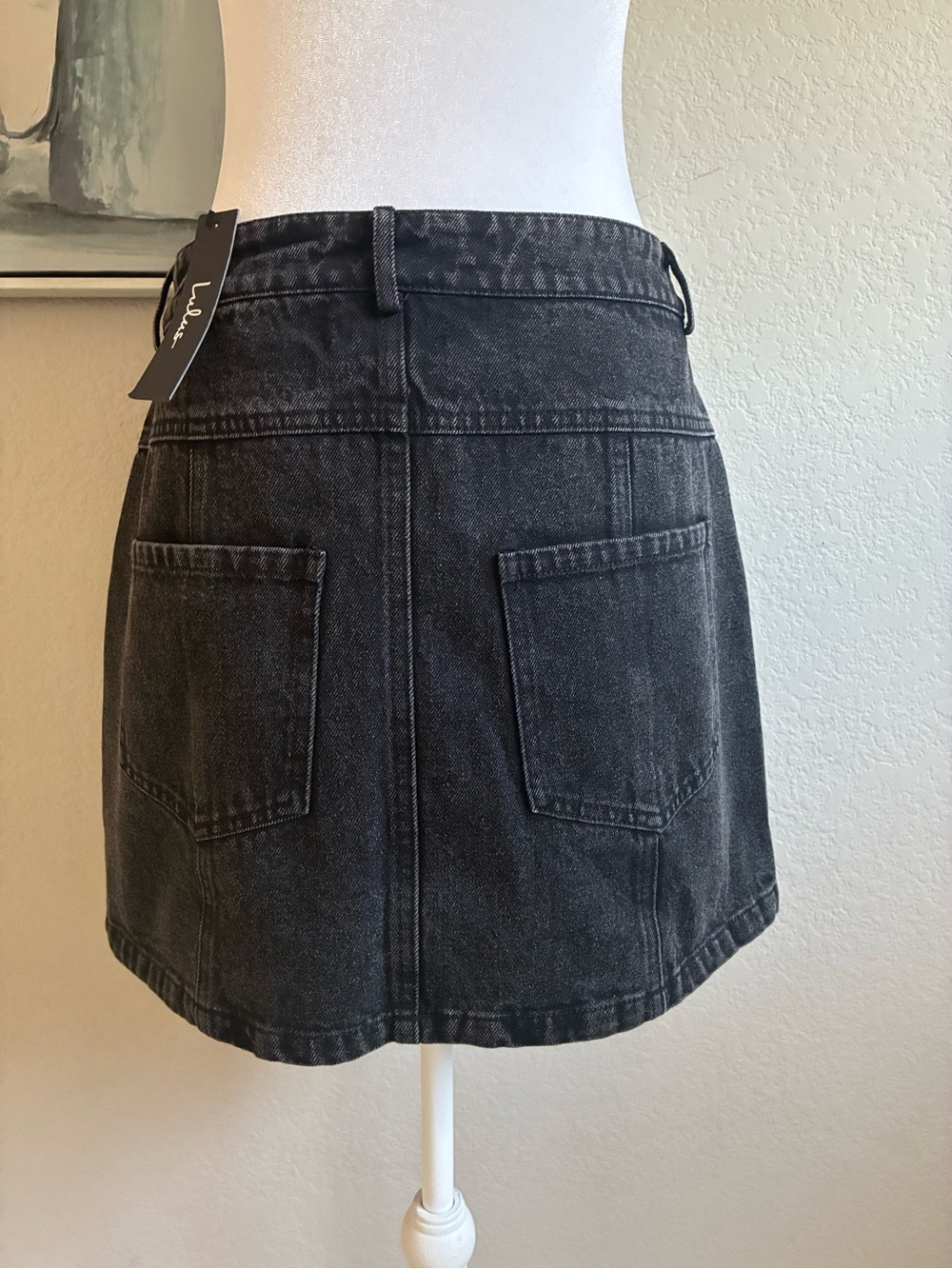 Lulu's Real Babe Faded Washed Black Button-Front High-Waist Mini Skirt Size M - Picture 6 of 8